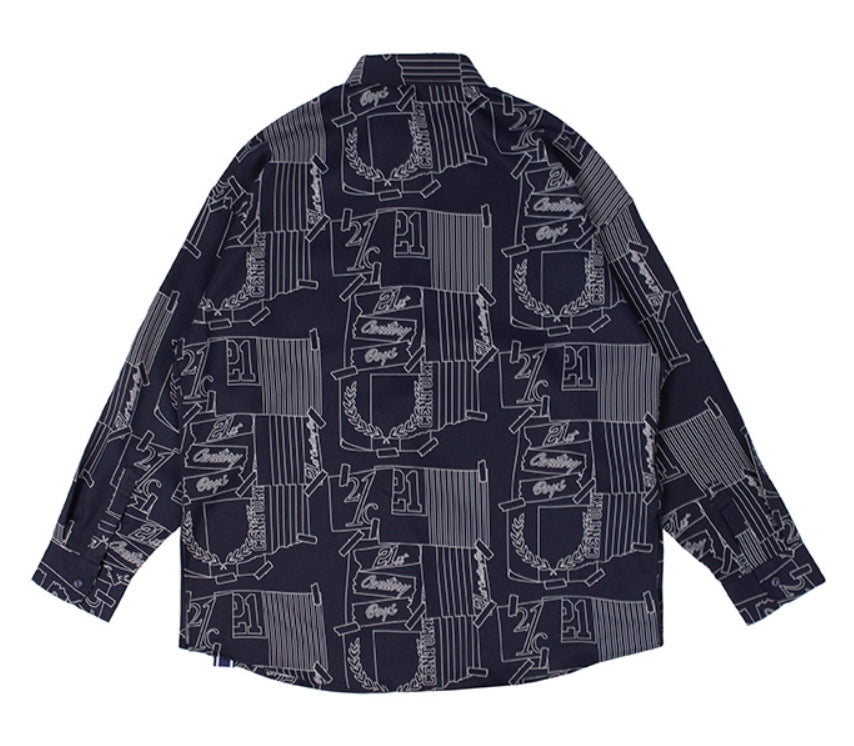 ロマンティッククラウン(ROMANTIC CROWN)OUTLINE GRAPHIC SHIRT_NAVY