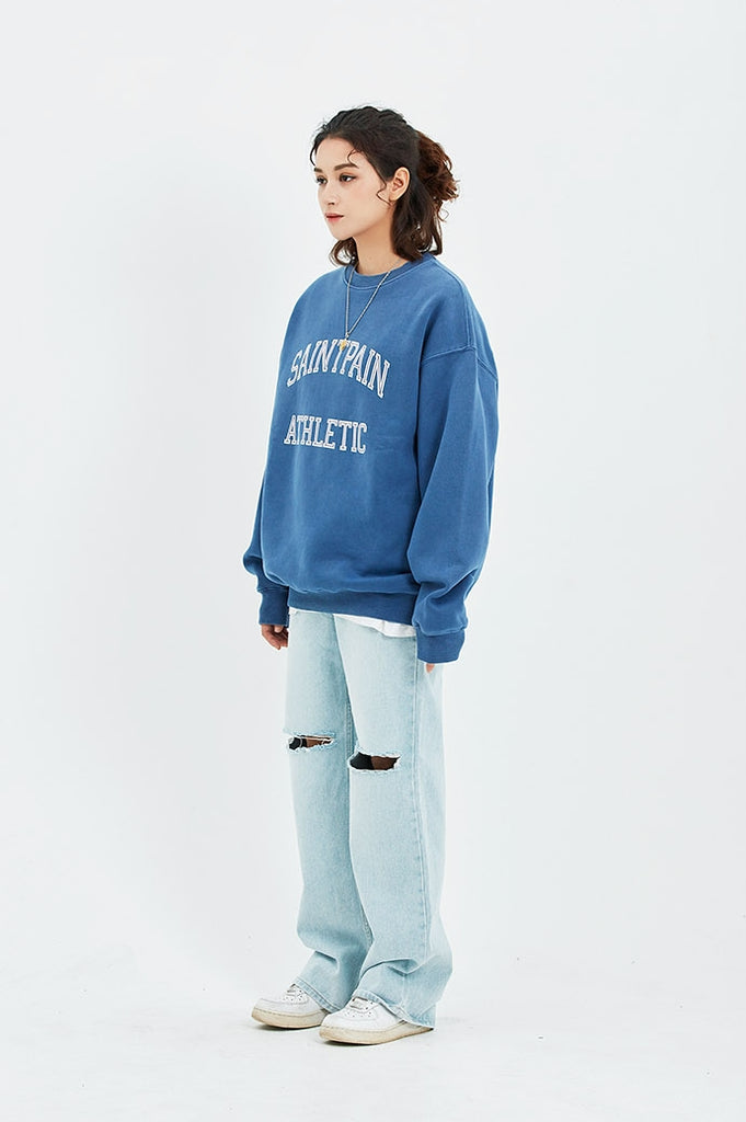 セイントペイン(SAINTPAIN) SP ATHLETIC PIGMENT CREWNECK-BLUE