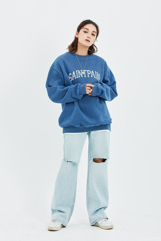 セイントペイン(SAINTPAIN) SP ATHLETIC PIGMENT CREWNECK-BLUE