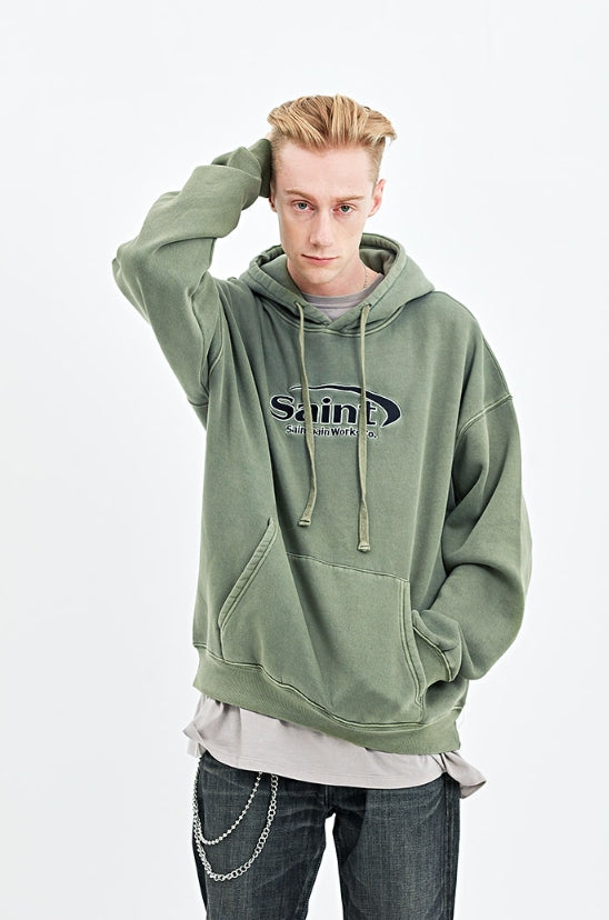 セイントペイン(SAINTPAIN)  SP SAINT LOGO PIGMENT HOOD-KHAKI