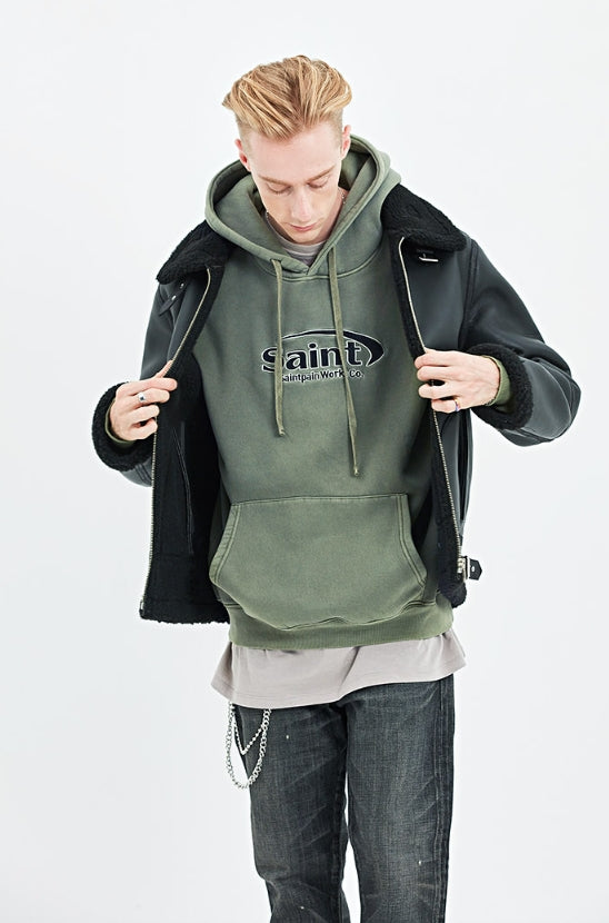 セイントペイン(SAINTPAIN)  SP SAINT LOGO PIGMENT HOOD-KHAKI