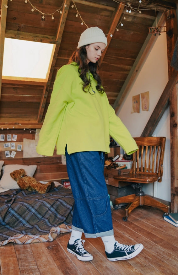 ダブルユーブイプロジェクト(WV PROJECT) COMBI HALF ZIPPER T-SHIRT LIME JJLT7332