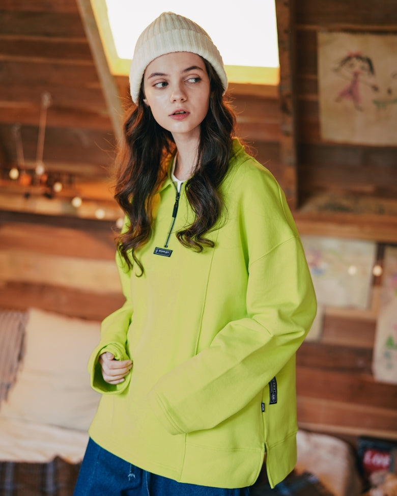 ダブルユーブイプロジェクト(WV PROJECT) COMBI HALF ZIPPER T-SHIRT LIME JJLT7332