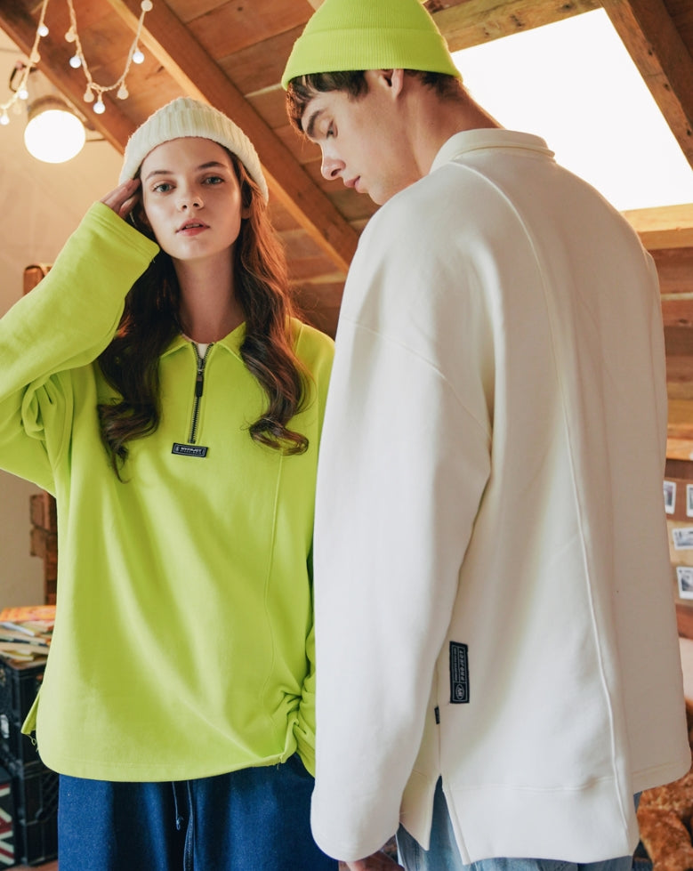 ダブルユーブイプロジェクト(WV PROJECT) COMBI HALF ZIPPER T-SHIRT LIME JJLT7332