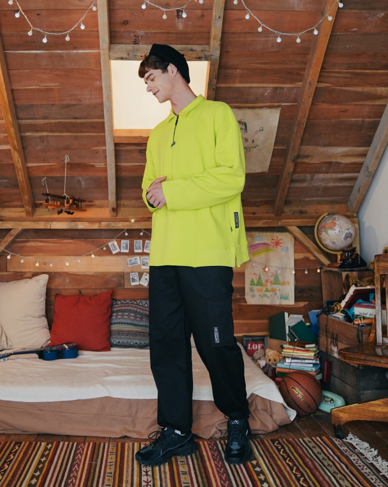 ダブルユーブイプロジェクト(WV PROJECT) COMBI HALF ZIPPER T-SHIRT LIME JJLT7332