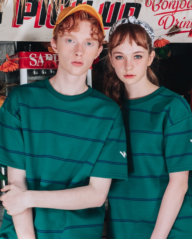 ダブルユーブイプロジェクト(WV PROJECT) TWO THIN STRIPE SHORT SLEEVE DEEPGREEN JJST7090