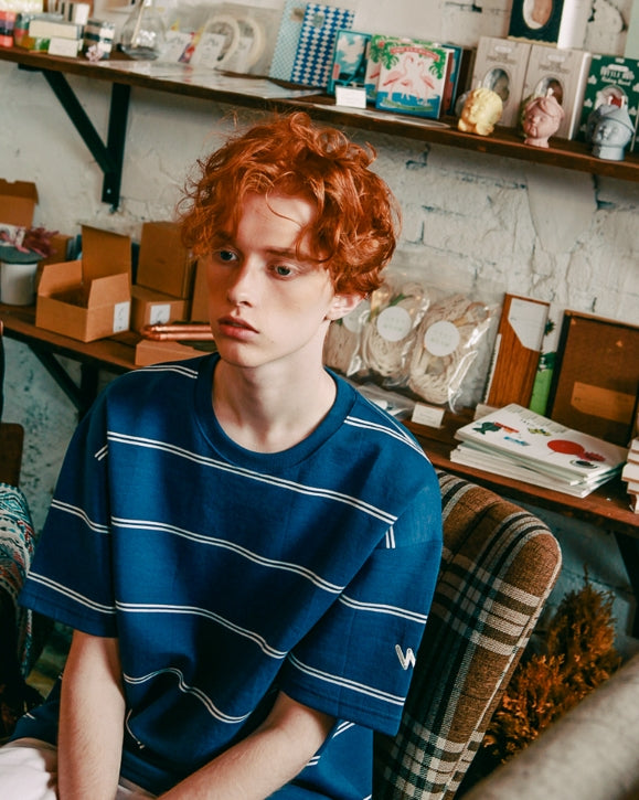 ダブルユーブイプロジェクト(WV PROJECT) TWO THIN STRIPE SHORT SLEEVE NAVY JJST7090