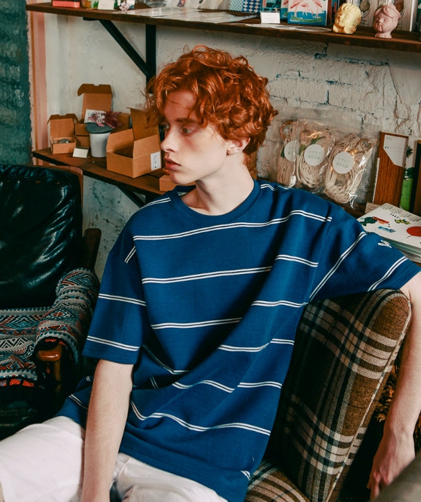 ダブルユーブイプロジェクト(WV PROJECT) TWO THIN STRIPE SHORT SLEEVE NAVY JJST7090