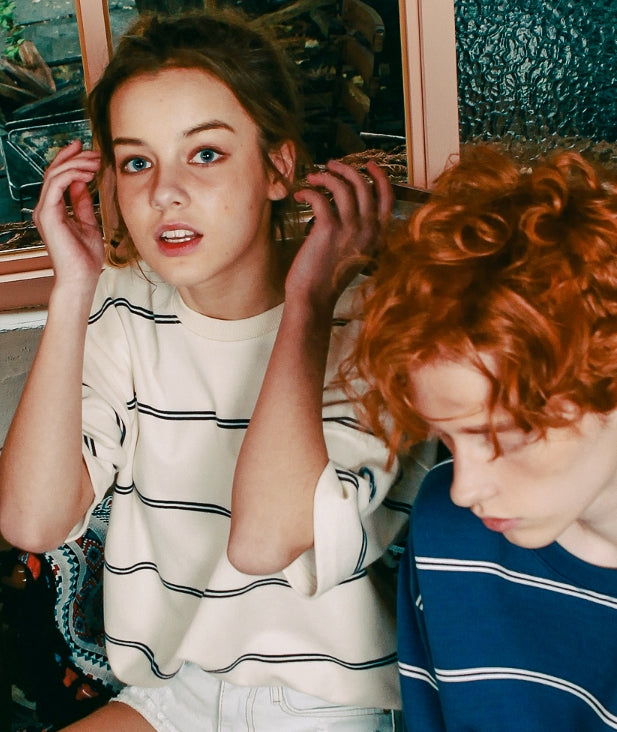 ダブルユーブイプロジェクト(WV PROJECT) TWO THIN STRIPE SHORT SLEEVE CREAM JJST7090