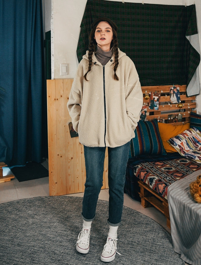 ダブルユーブイプロジェクト(WV PROJECT) FUNNY BOUNCLE HOOD ZIP-UP BEIGE SYHD7340