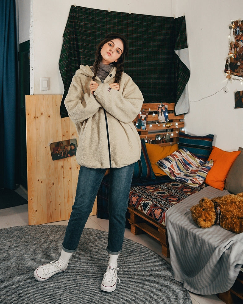 ダブルユーブイプロジェクト(WV PROJECT) FUNNY BOUNCLE HOOD ZIP-UP BEIGE SYHD7340