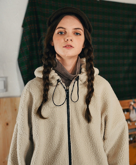 ダブルユーブイプロジェクト(WV PROJECT) FUNNY BOUNCLE HOOD ZIP-UP BEIGE SYHD7340