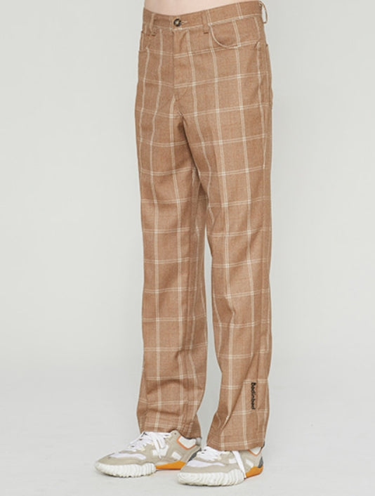 ベドインベド(BADINBAD) POINT LOGO CHECK SLACKS_BROWN