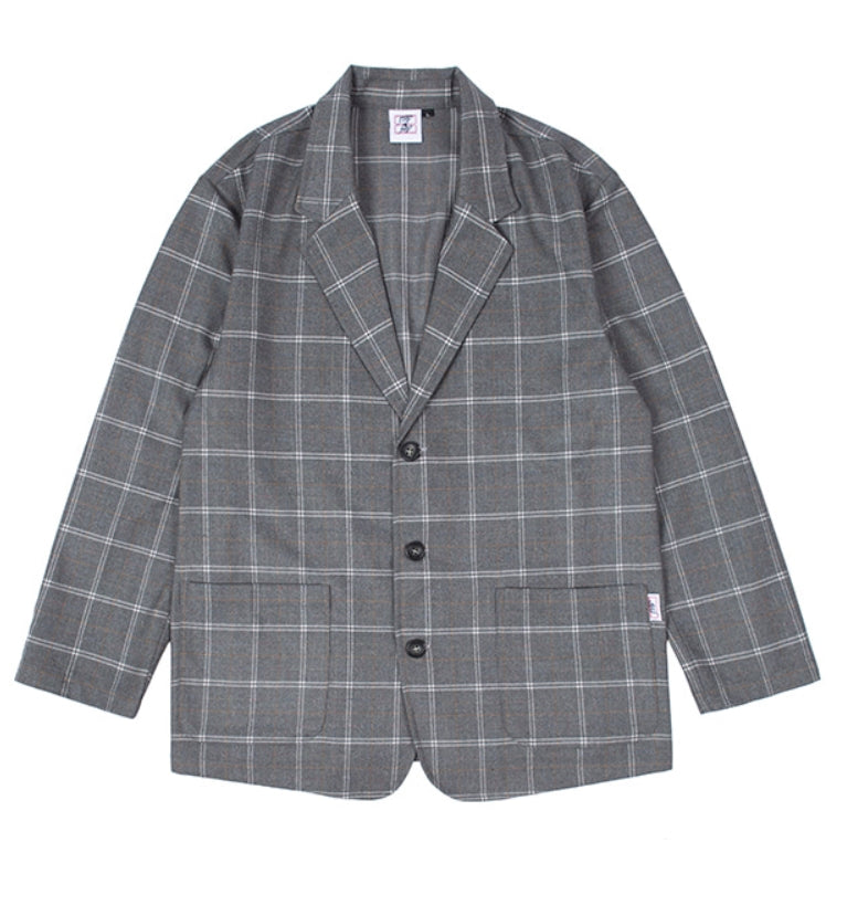 ベドインベド(BADINBAD) 3 BUTTON CHECK JACKET_GREY