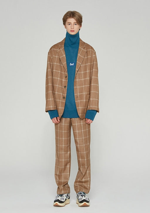ベドインベド(BADINBAD) 3 BUTTON CHECK JACKET_BROWN