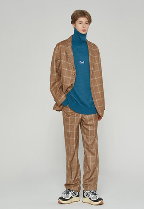 ベドインベド(BADINBAD) 3 BUTTON CHECK JACKET_BROWN
