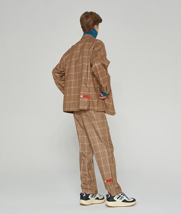 ベドインベド(BADINBAD) 3 BUTTON CHECK JACKET_BROWN