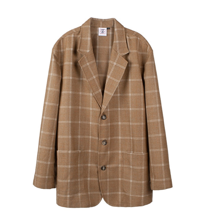 ベドインベド(BADINBAD) 3 BUTTON CHECK JACKET_BROWN
