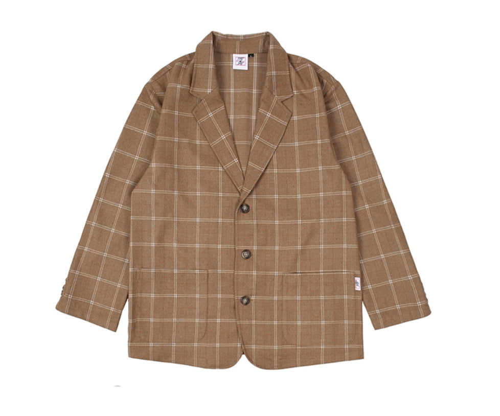 ベドインベド(BADINBAD) 3 BUTTON CHECK JACKET_BROWN
