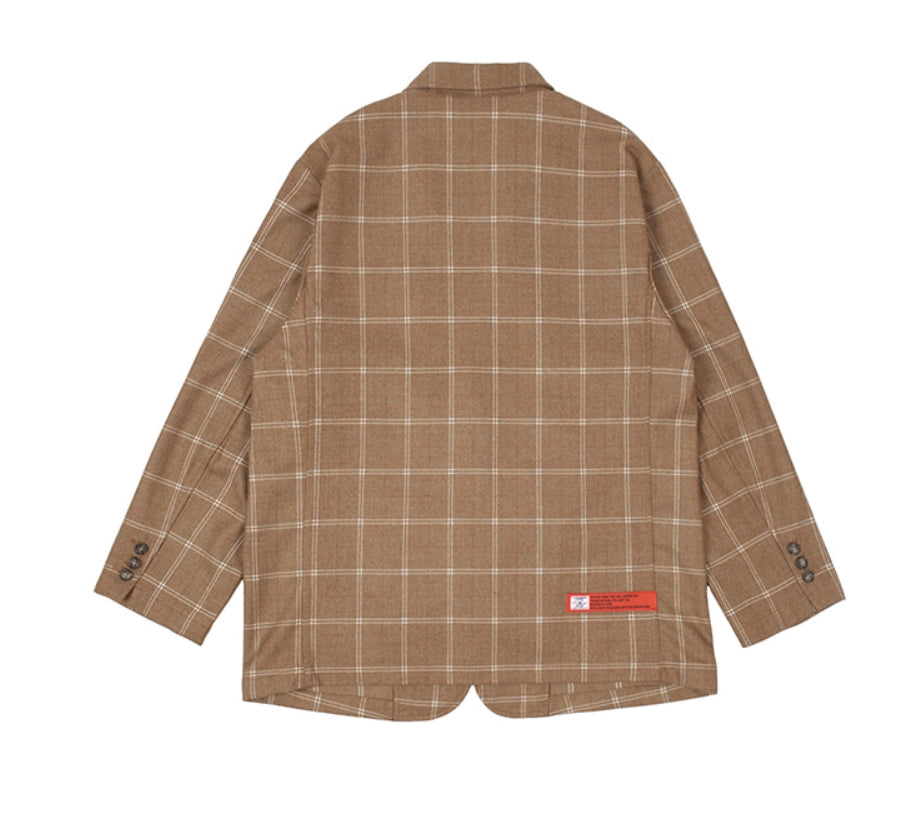 ベドインベド(BADINBAD) 3 BUTTON CHECK JACKET_BROWN
