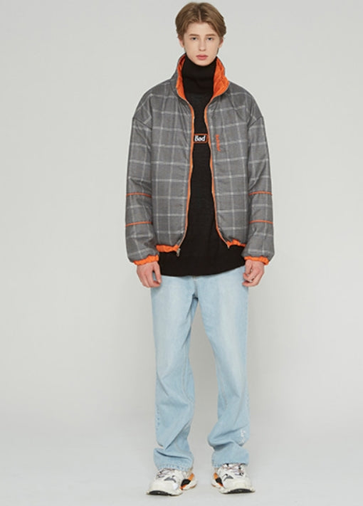 ベドインベド(BADINBAD) REVERSIBLE CHECK JACKET_ORANGE