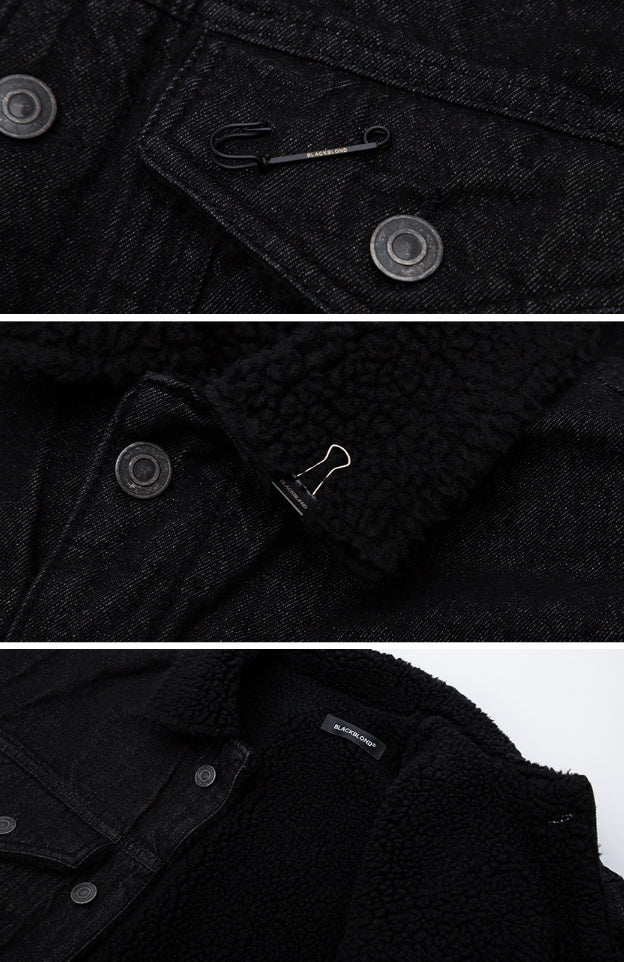 ブラックブロンド(BLACKBLOND) BBD Shearling Collar Graffiti Logo Denim Jacket (Black)