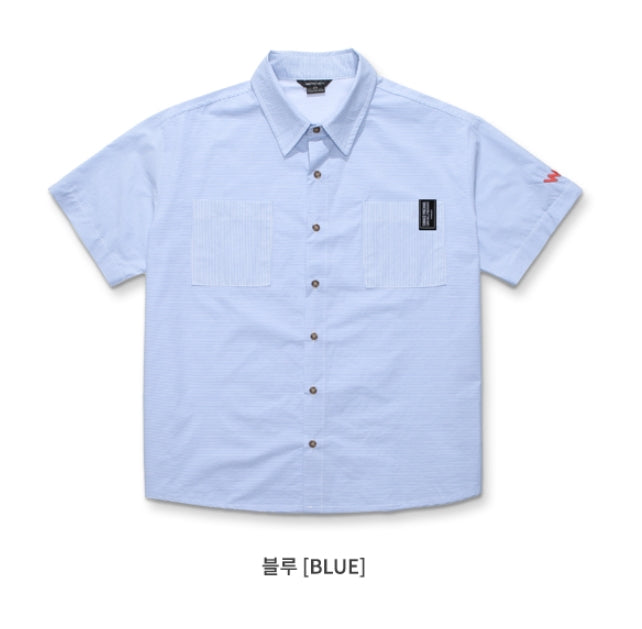 ダブルユーブイプロジェクト(WV PROJECT) THROUGH STRIPE SHIRT BLUE SYSS7273