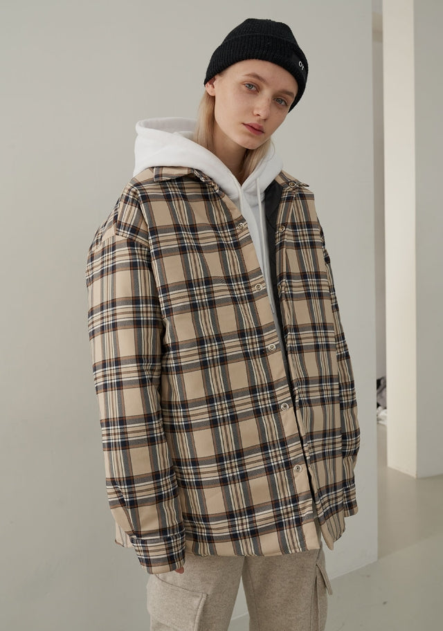 オーワイ(OY) PADDING SHIRTS-CHECK BEIGE