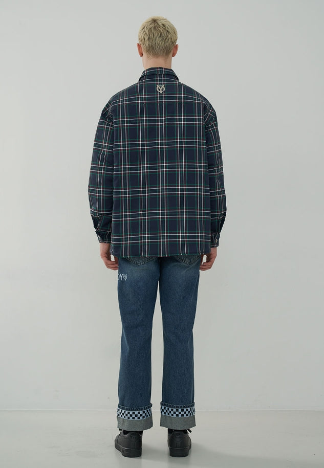 オーワイ(OY) PADDING SHIRTS-CHECK NAVY