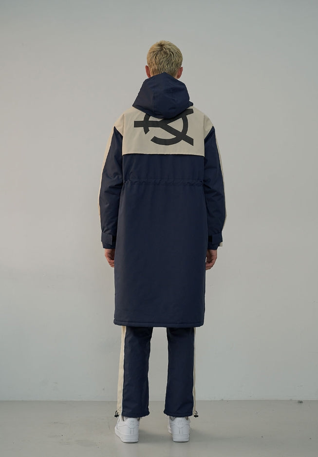 オーワイ(OY) LOGO BLOCK LONG PARKA-NAVY