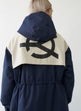 オーワイ(OY) LOGO BLOCK LONG PARKA-NAVY