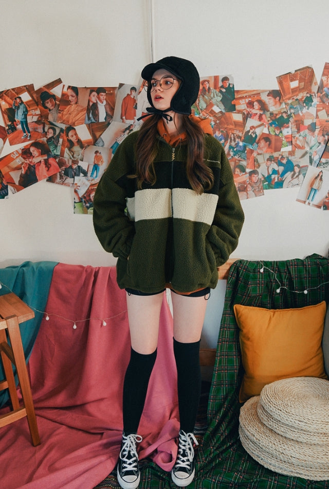 ダブルユーブイプロジェクト(WV PROJECT) BEBELINE BOUCLE ZIPUP KHAKI MJOT7352