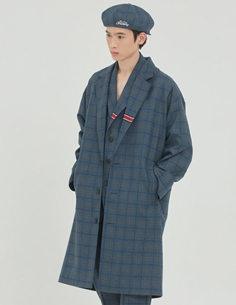 ロマンティッククラウン(ROMANTIC CROWN) FRIDAY THREE BUTTON CHECK COAT_BLUE