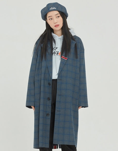 ロマンティッククラウン(ROMANTIC CROWN) FRIDAY THREE BUTTON CHECK COAT_BLUE