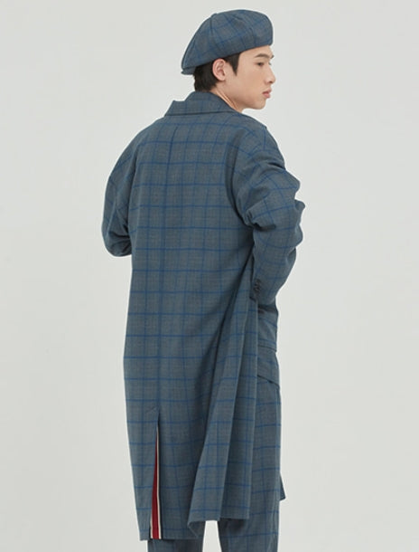 ロマンティッククラウン(ROMANTIC CROWN) FRIDAY THREE BUTTON CHECK COAT_BLUE