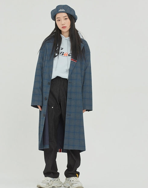 ロマンティッククラウン(ROMANTIC CROWN) FRIDAY THREE BUTTON CHECK COAT_BLUE