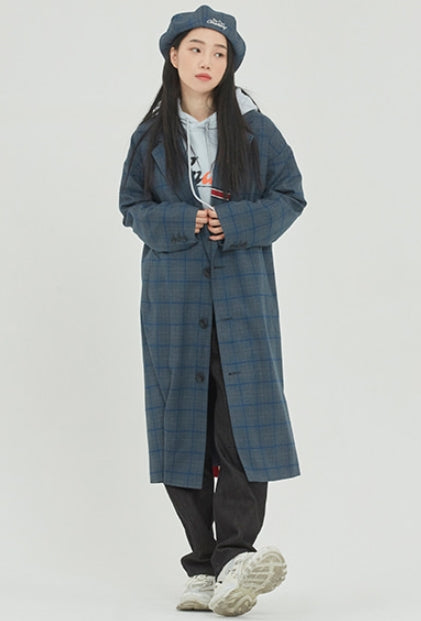 ロマンティッククラウン(ROMANTIC CROWN) FRIDAY THREE BUTTON CHECK COAT_BLUE