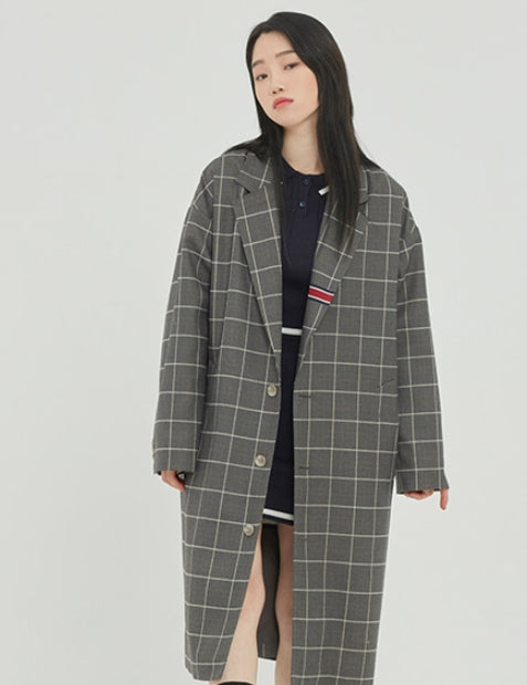 ロマンティッククラウン(ROMANTIC CROWN) FRIDAY THREE BUTTON CHECK COAT_GREY