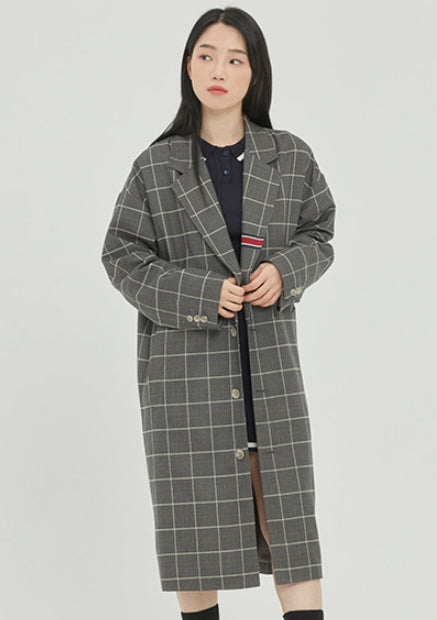 ロマンティッククラウン(ROMANTIC CROWN) FRIDAY THREE BUTTON CHECK COAT_GREY