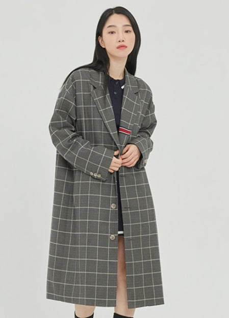 ロマンティッククラウン(ROMANTIC CROWN) FRIDAY THREE BUTTON CHECK COAT_GREY