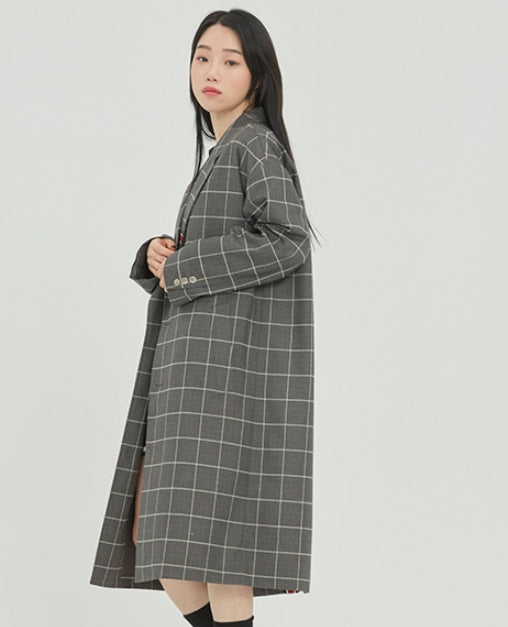 ロマンティッククラウン(ROMANTIC CROWN) FRIDAY THREE BUTTON CHECK COAT_GREY