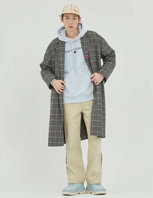 ロマンティッククラウン(ROMANTIC CROWN) FRIDAY THREE BUTTON CHECK COAT_GREY