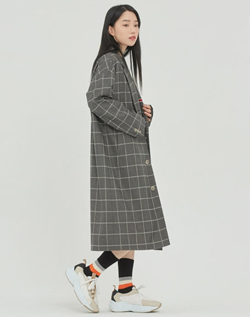 ロマンティッククラウン(ROMANTIC CROWN) FRIDAY THREE BUTTON CHECK COAT_GREY