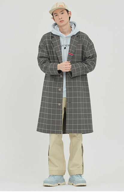 ロマンティッククラウン(ROMANTIC CROWN) FRIDAY THREE BUTTON CHECK COAT_GREY