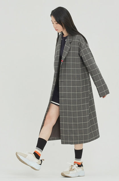 ロマンティッククラウン(ROMANTIC CROWN) FRIDAY THREE BUTTON CHECK COAT_GREY