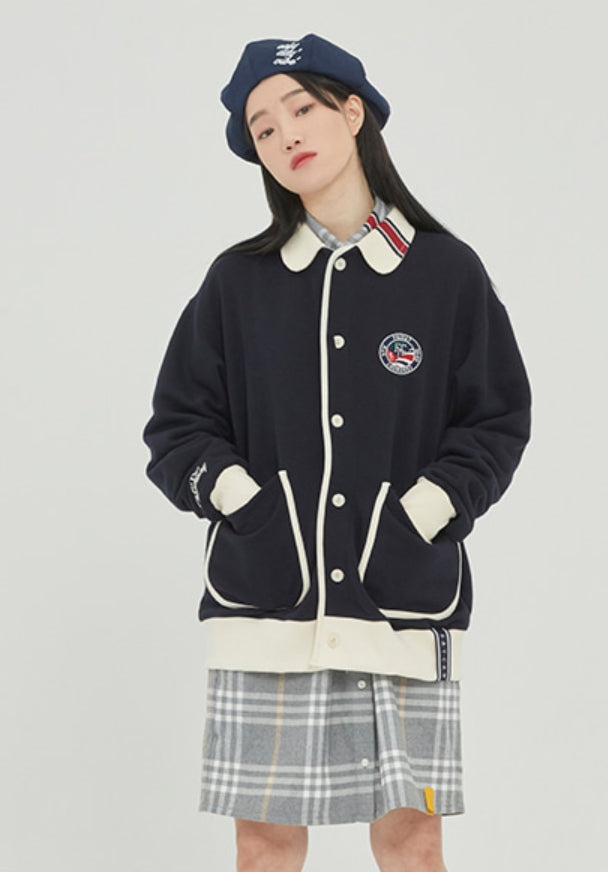 ロマンティッククラウン(ROMANTIC CROWN)  ROUND COLLAR COTTON CARDIGAN_NAVY