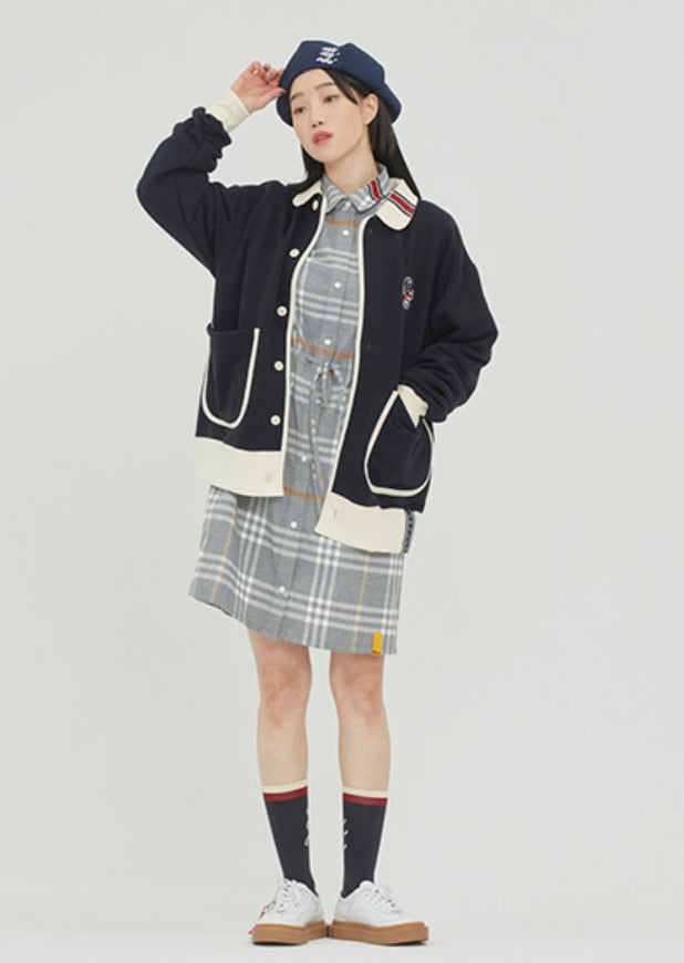 ロマンティッククラウン(ROMANTIC CROWN)  ROUND COLLAR COTTON CARDIGAN_NAVY