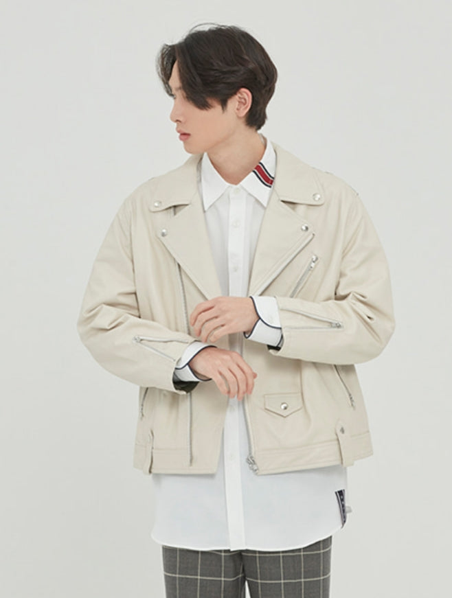 ロマンティッククラウン(ROMANTIC CROWN) TONE ON TONE LEATHER RIDER JACKET_OATMEAL
