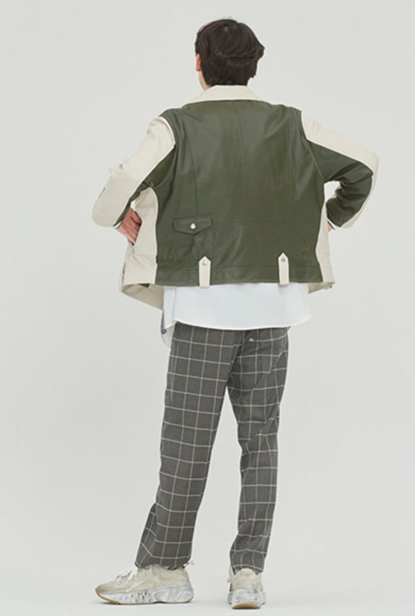 ロマンティッククラウン(ROMANTIC CROWN) TONE ON TONE LEATHER RIDER JACKET_OATMEAL