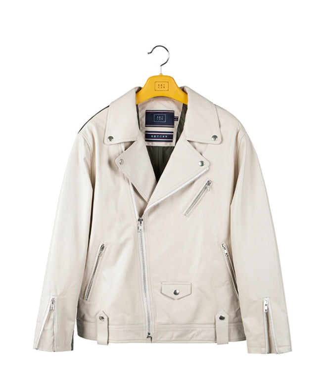 ロマンティッククラウン(ROMANTIC CROWN) TONE ON TONE LEATHER RIDER JACKET_OATMEAL